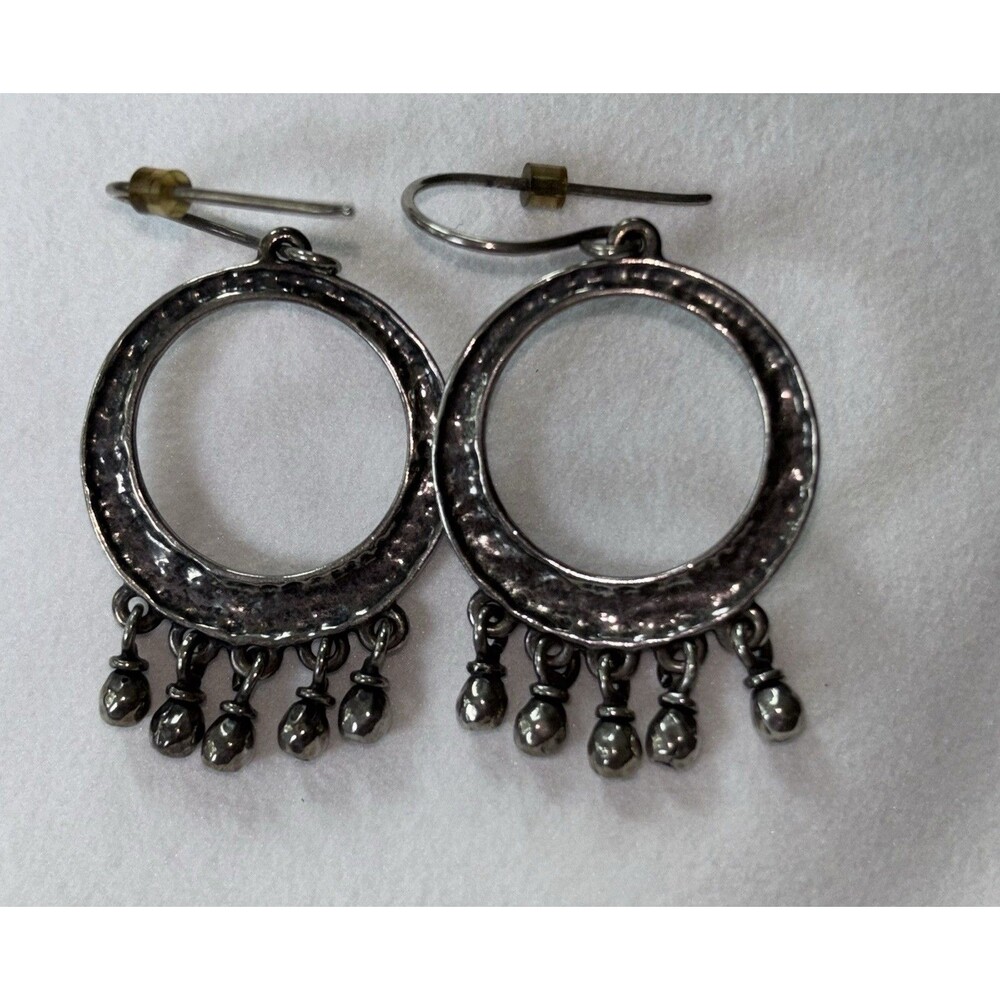 Silpada Sterling Silver Hammered Circle Cha Cha Bead Earrings Retired,Dangle EUC